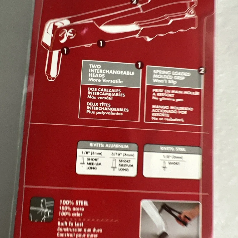 Arrow One-Handed Swivel Riveter Tool RT100M Molded Grip 100% Steel Red E25‎